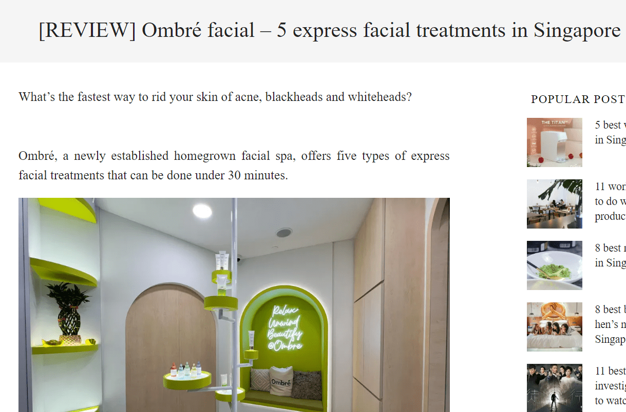 [REVIEW] Ombré facial – 5 express facial treatments in Singapore